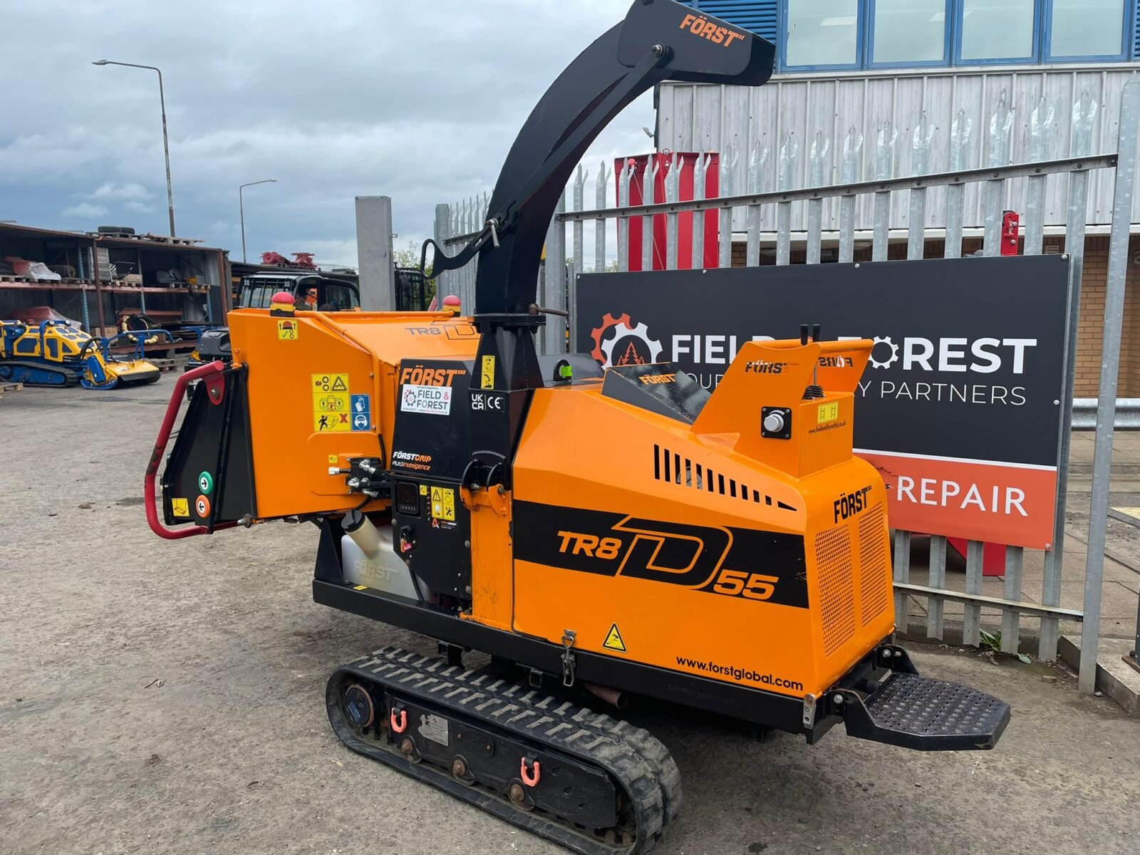 Tracked Först TR8D55 wood chipper in yard