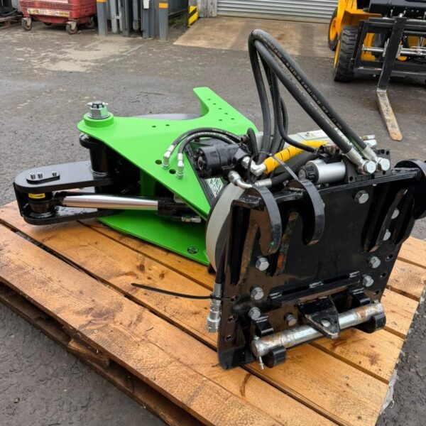 Hydraulic excavator attachment on wooden pallet