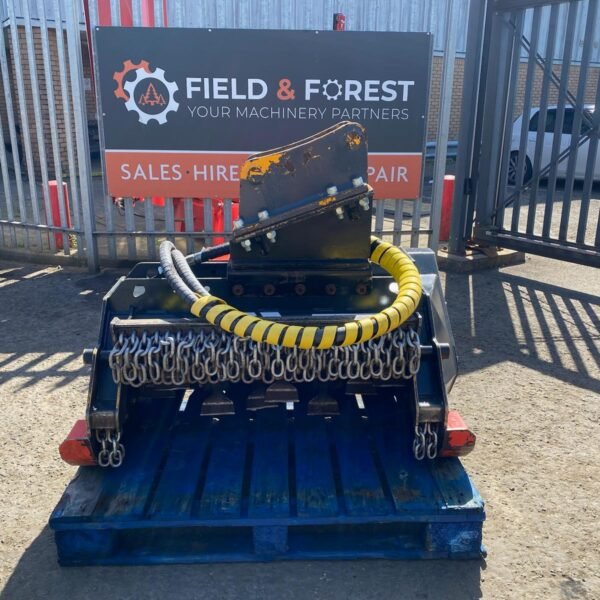 Forestry flail mower attachment with safety chains
