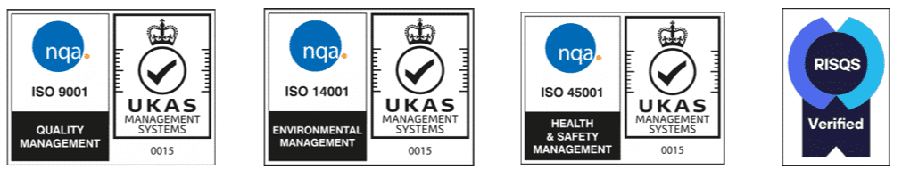 ISO and RISQS certification logos displayed