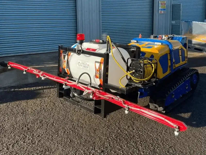 Bomford Turner Flailbot custom fitted with a sprayer tank and boom