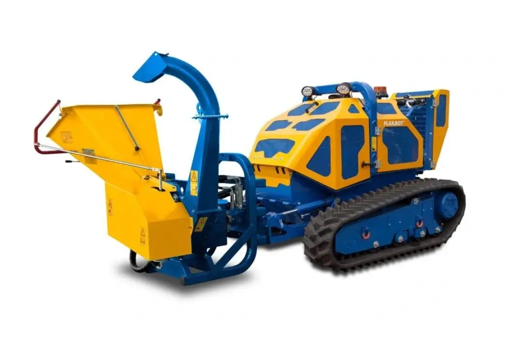 Bomford Flailbot wood chipper attachment on white background.