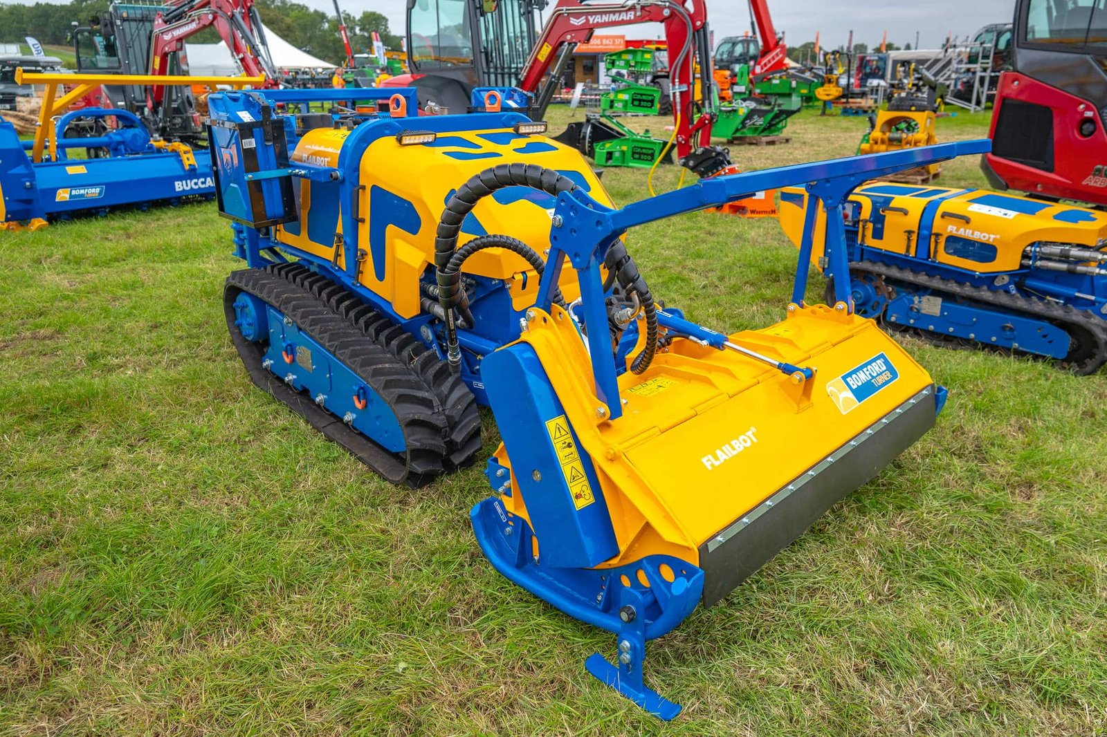 Bomford Turner Flailbot with custom rear guard engineered by Field & Forest Machinery on display